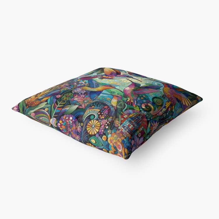 Hummingbird Kaleidoscope Home Goods Premium Hypoallergenic Throw Pillow