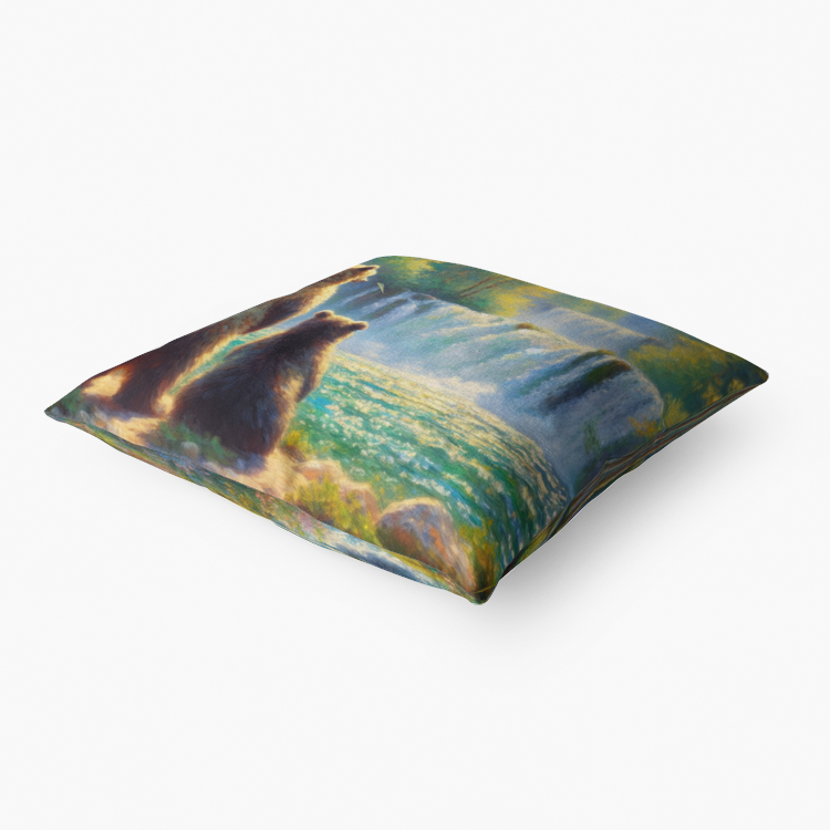 Bears by a Waterfall Home Goods Premium Hypoallergenic Throw Pillow
