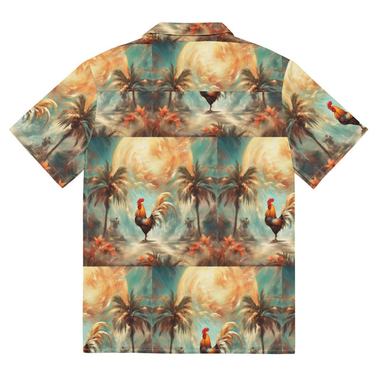 A Rooster and Palms Unisex button shirt by Gregg Acini Adoree Designs - Gregg Acini Adoree Designs - Button Down Shirt