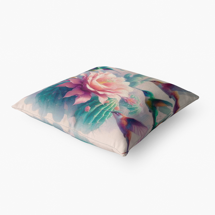 Hummingbirds and Cactus Home Goods Premium Hypoallergenic Throw Pillow