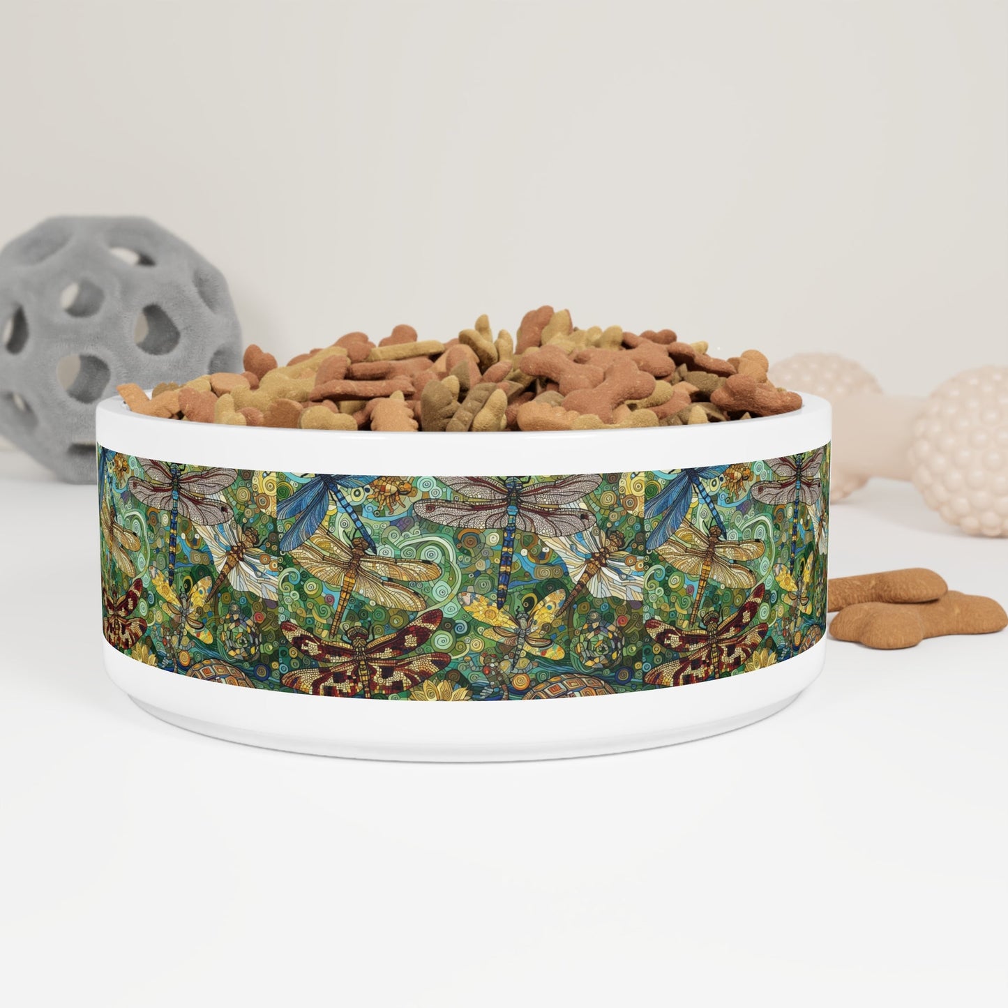 Artistic Dragonflies Pet Bowl - Vibrant Nature Design for Stylish Pets - Gregg Acini Adoree Designs - Pets