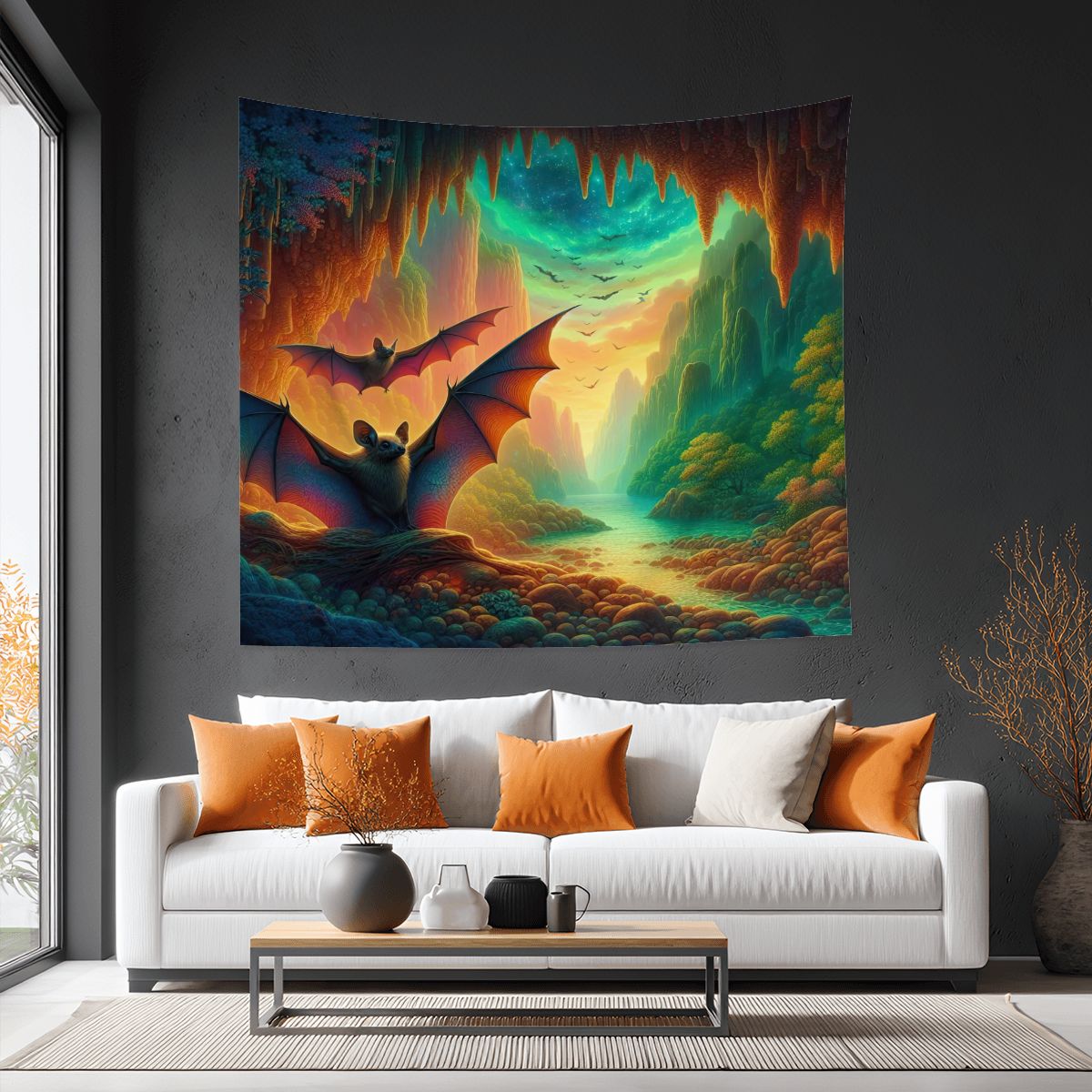 Bat Paradise Lightweight Wall Tapestry (Fabric Wall Hanging - USA) - Gregg Acini Adoree Designs - Wall Coverings