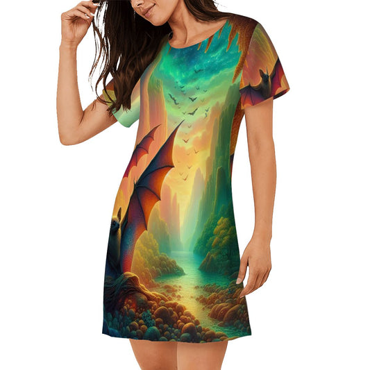 Bat Paradise Loose Short - Sleeve Nightgown - Gregg Acini Adoree Designs - Women's Pajamas
