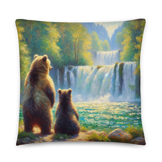 Bears by a Waterfall Basic Pillow - Gregg Acini Adoree Designs - Pillow