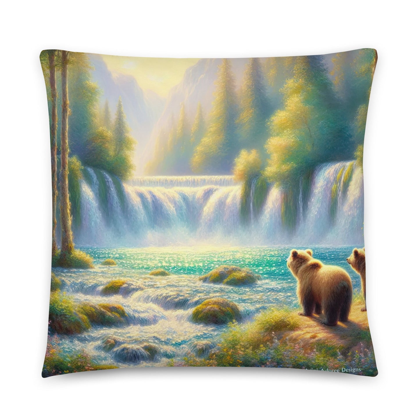 Bears by a Waterfall Basic Pillow - Gregg Acini Adoree Designs - Pillow