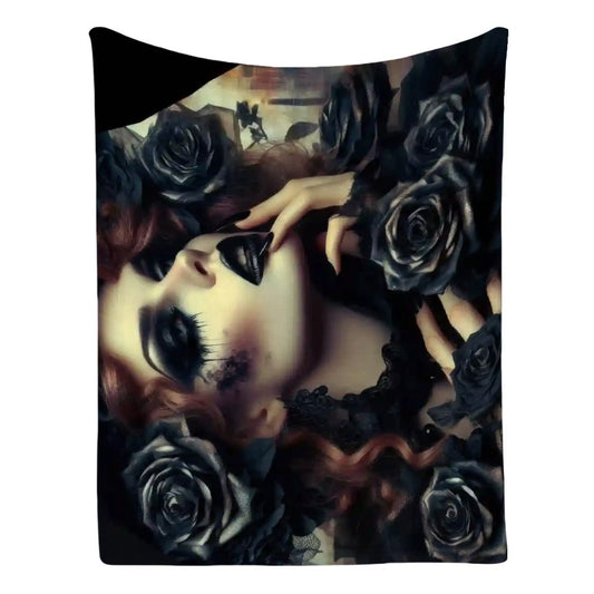 Black Roses 300 GSM Flannel Throw Blanket (Made in USA) - Gregg Acini Adoree Designs - Blanket
