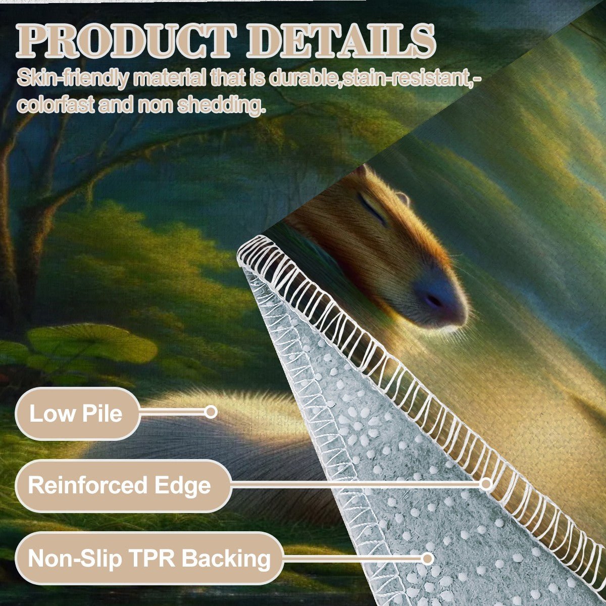 Capybara Under a Golden Moon Area Mat - Gregg Acini Adoree Designs - Rugs & Mats