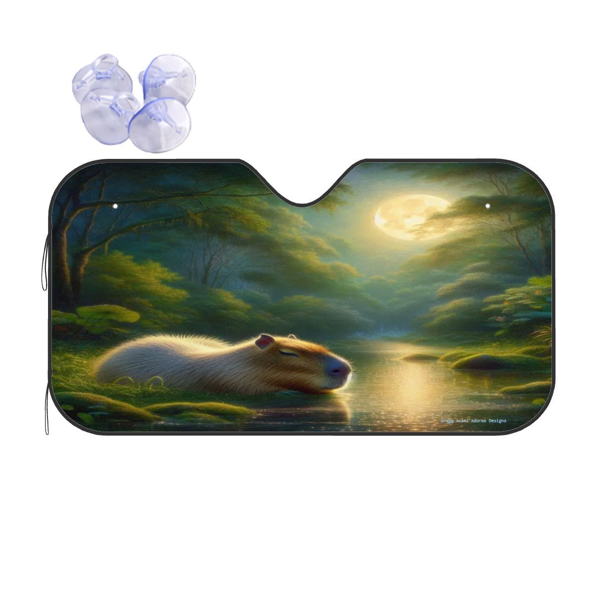Capybara under a Golden Moon Car Windshield Sun Shade (Stiff Version) - Gregg Acini Adoree Designs - Sun Shade