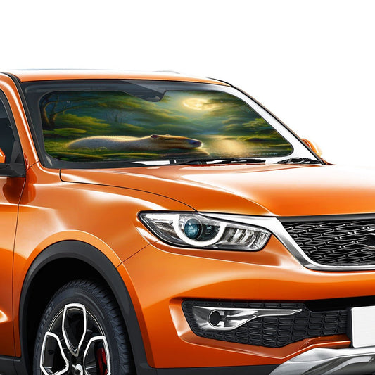 Capybara under a Golden Moon Car Windshield Sun Shade (Stiff Version) - Gregg Acini Adoree Designs - Sun Shade