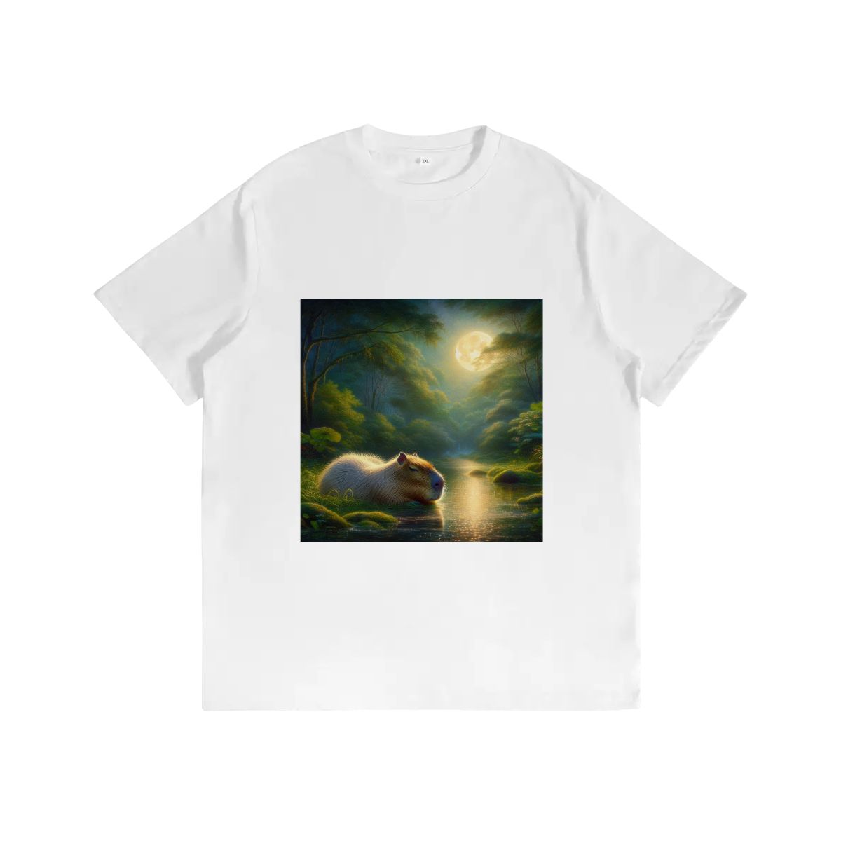 Capybara Under a Golden Moon - Gildan 5000 Unisex Cotton Tee - Gregg Acini Adoree Designs - T-Shirt