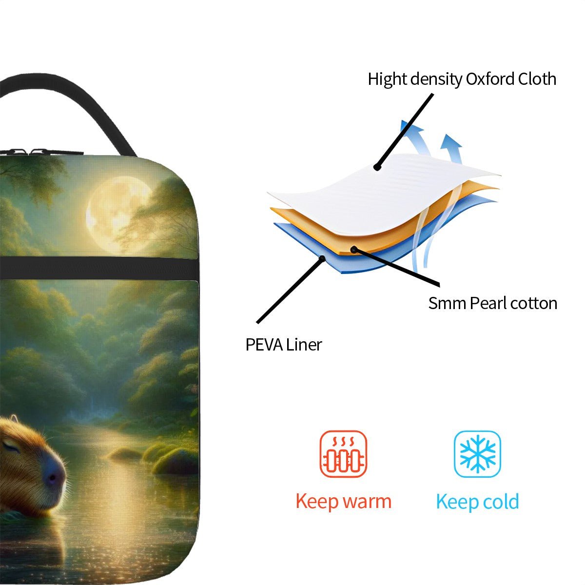 Capybara Under a Golden Moon - Lunch Bag - Gregg Acini Adoree Designs - Lunch Bag