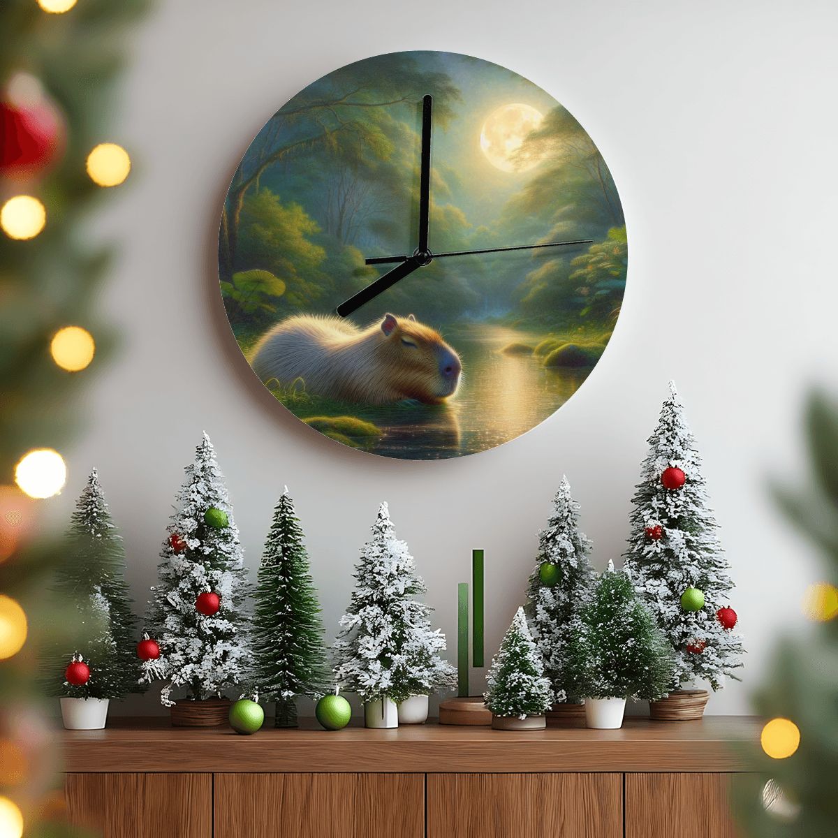 Capybara Under a Golden Moon MDF Wall Clock (Made in USA) - Gregg Acini Adoree Designs - Wall Clock