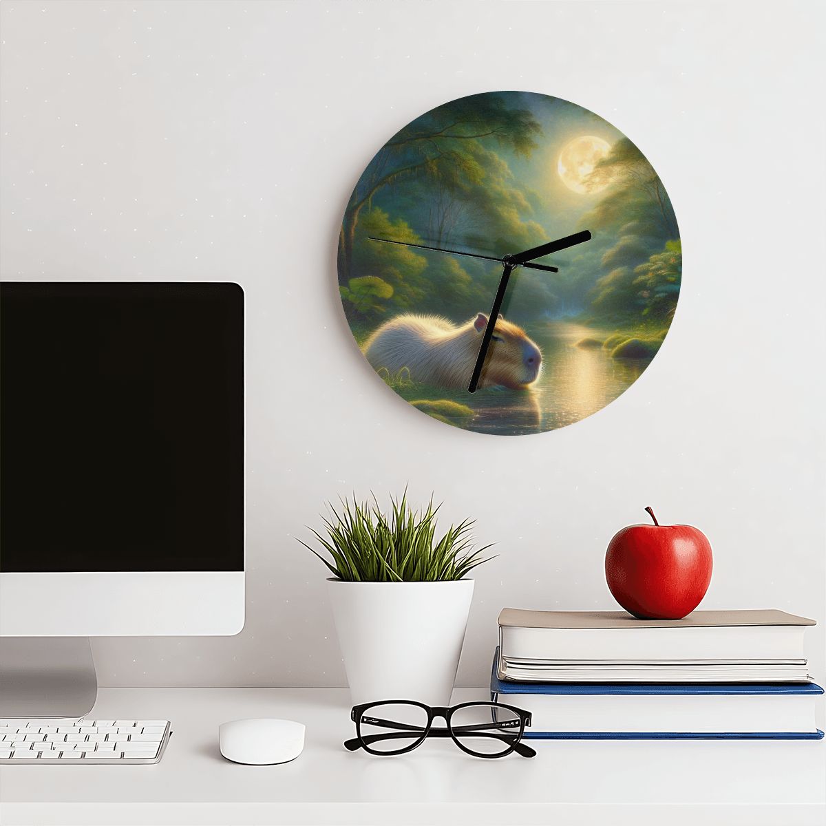 Capybara Under a Golden Moon MDF Wall Clock (Made in USA) - Gregg Acini Adoree Designs - Wall Clock