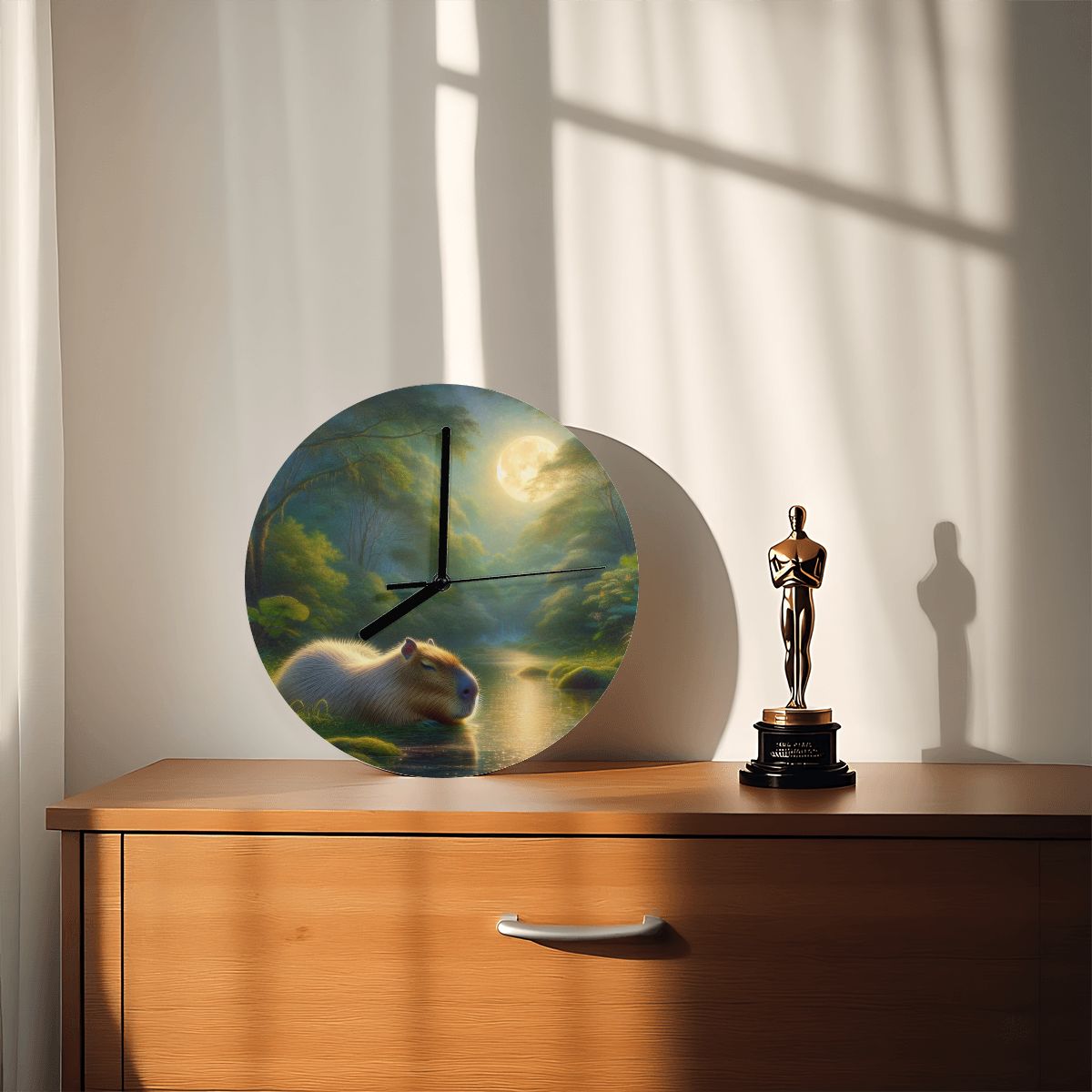 Capybara Under a Golden Moon MDF Wall Clock (Made in USA) - Gregg Acini Adoree Designs - Wall Clock