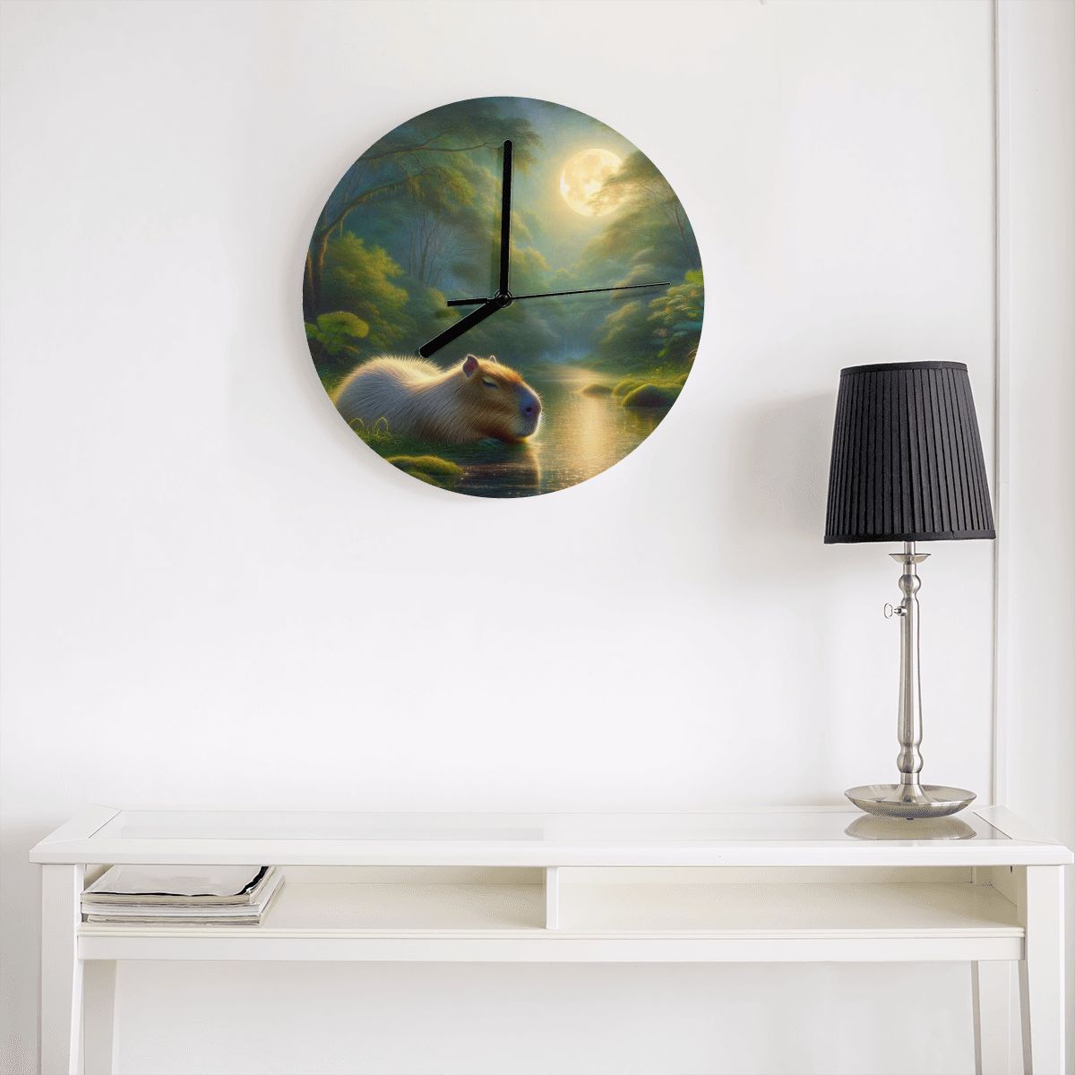 Capybara Under a Golden Moon MDF Wall Clock (Made in USA) - Gregg Acini Adoree Designs - Wall Clock