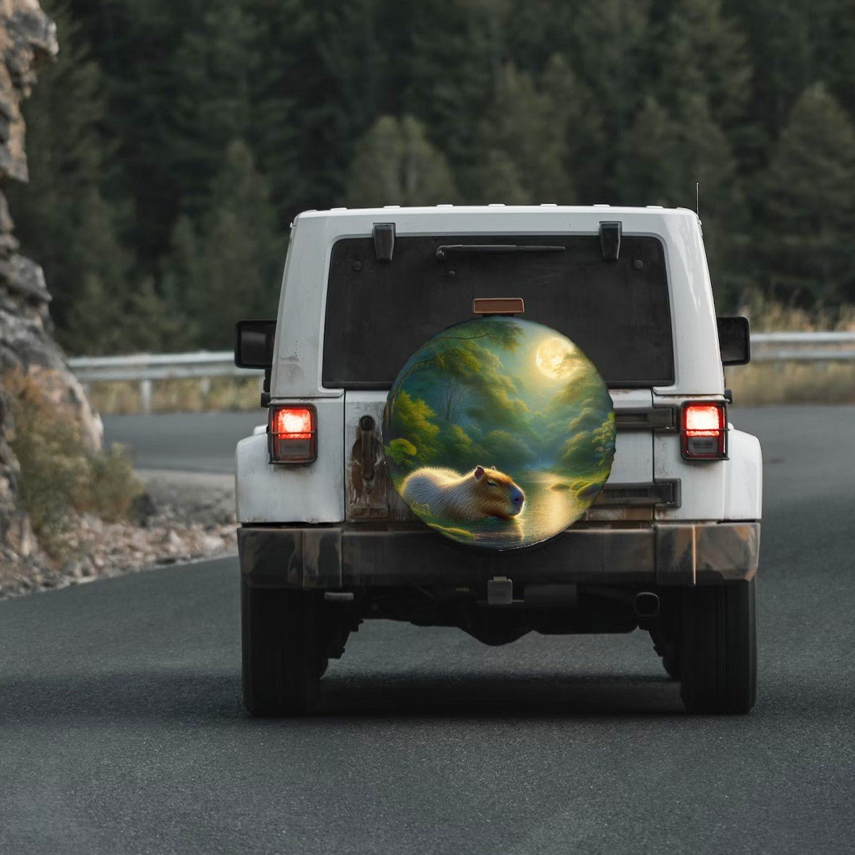 Capybara Under a Golden Moon Thickened Spare Tire Cover - Gregg Acini Adoree Designs - Spare Tire Cover