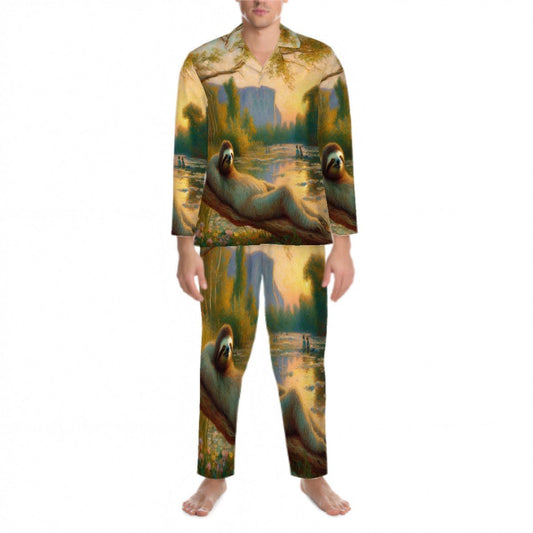 Chill Sloth Long Sleeved Pajamas for Men Set - Gregg Acini Adoree Designs - Men's Pajamas