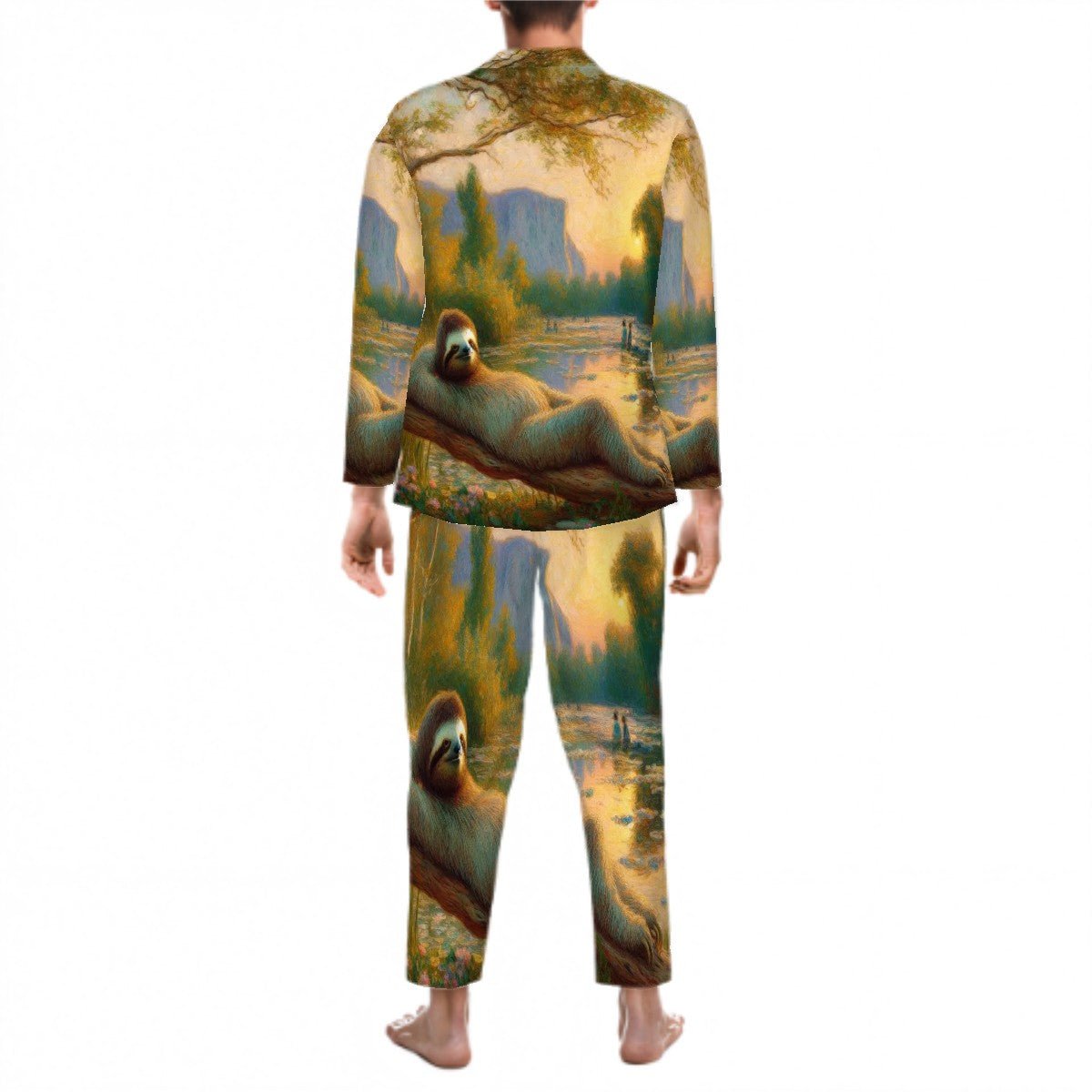 Chill Sloth Long Sleeved Pajamas for Men Set - Gregg Acini Adoree Designs - Men's Pajamas