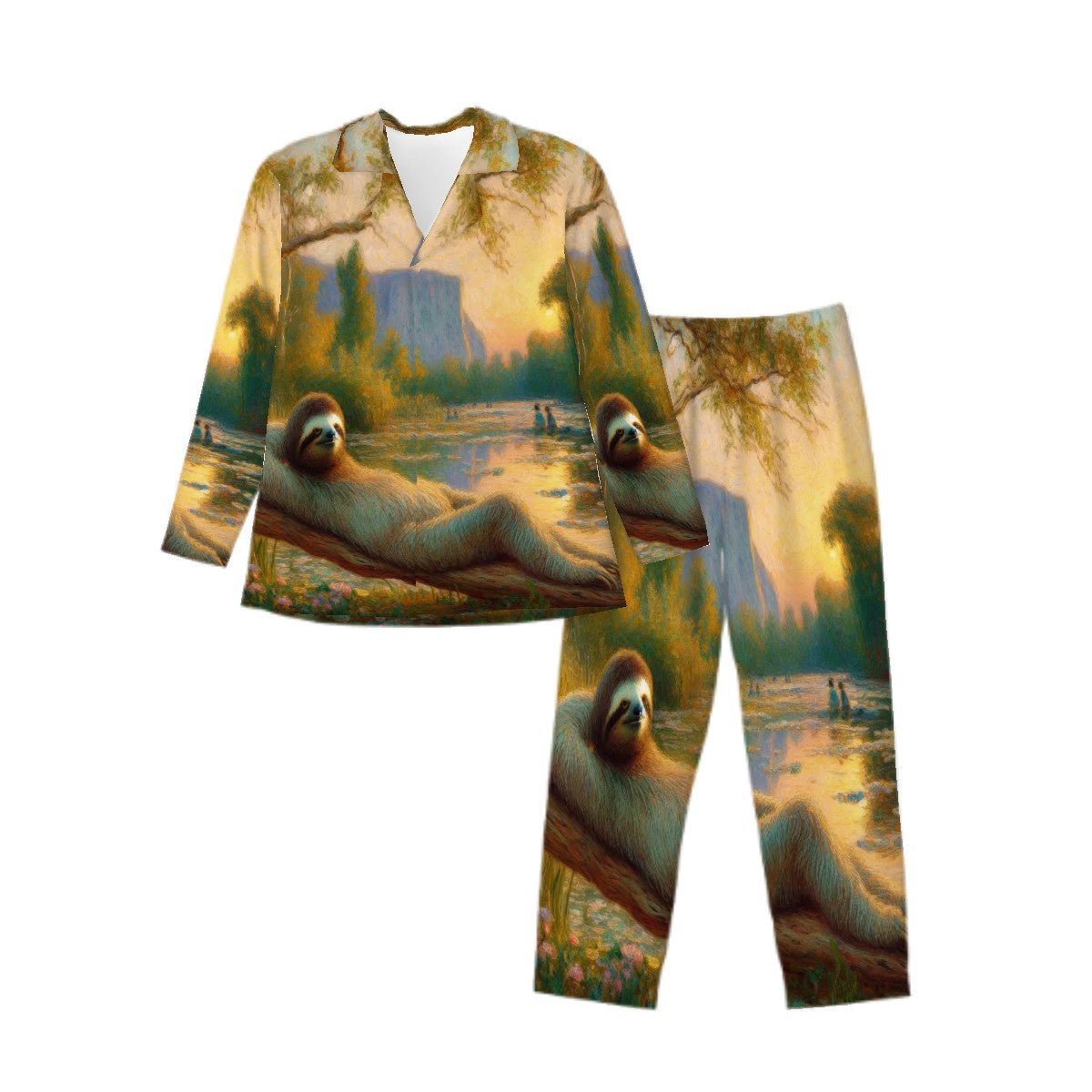 Chill Sloth Long Sleeved Pajamas for Men Set - Gregg Acini Adoree Designs - Men's Pajamas