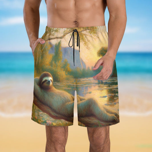 Chill Sloth Men's Beach Shorts - Gregg Acini Adoree Designs - Swimsuit