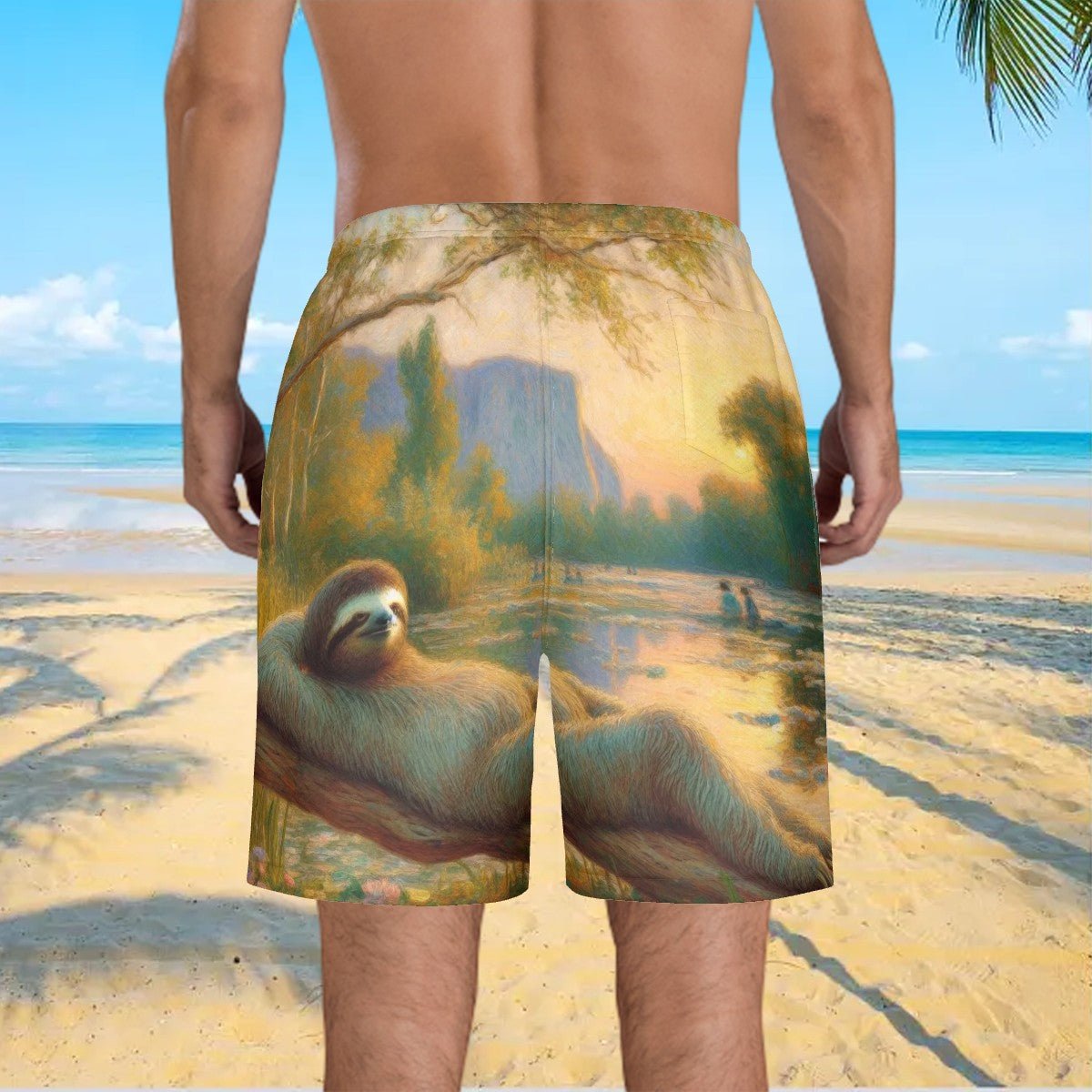 Chill Sloth Men's Beach Shorts - Gregg Acini Adoree Designs - Swimsuit