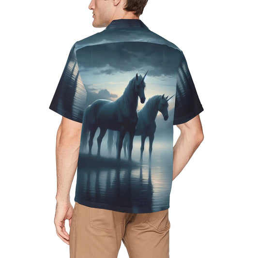 Dark Unicorns Hawaiian Shirt with Chest Pocket & Merged Design - Gregg Acini Adoree Designs - Button Down Shirt