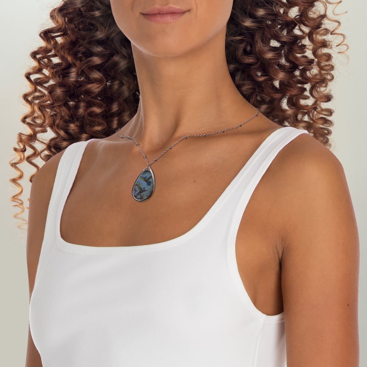 Deep Multicolor Hummingbirds Oval Necklace - Gregg Acini Adoree Designs - Necklace
