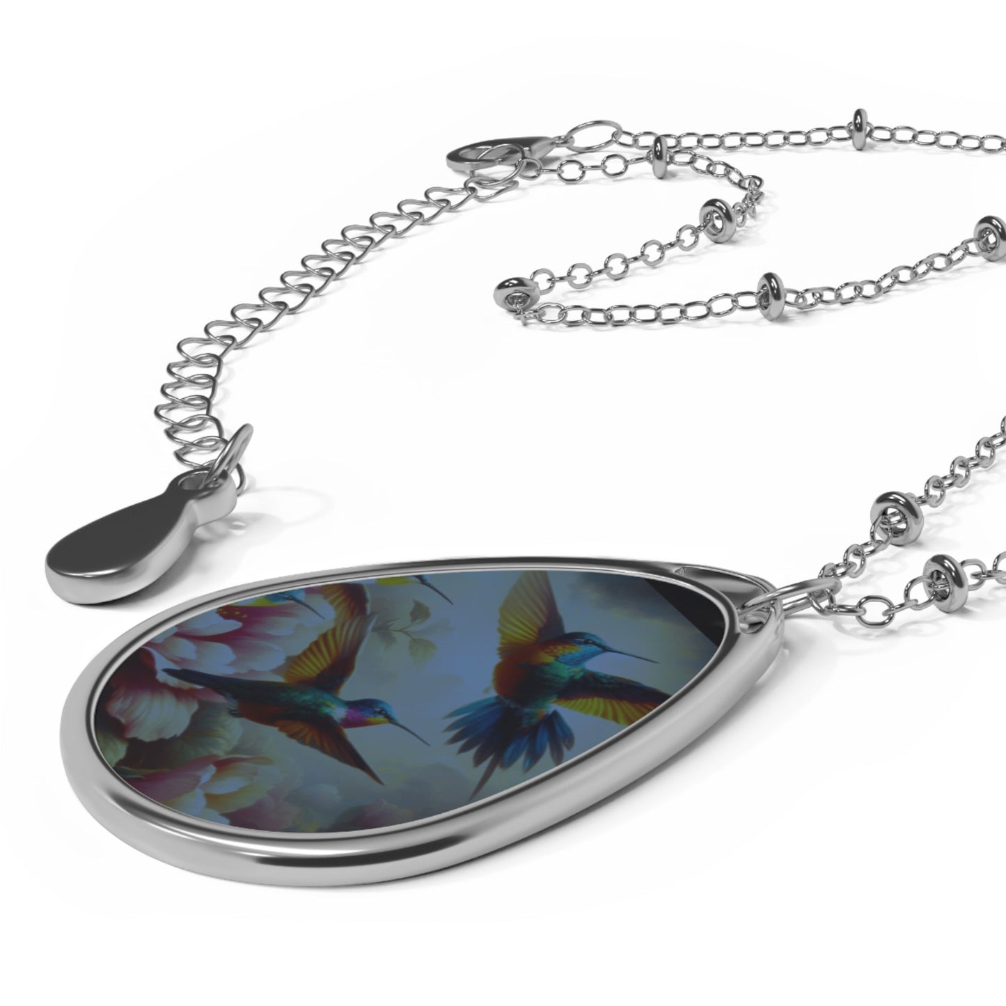 Deep Multicolor Hummingbirds Oval Necklace - Gregg Acini Adoree Designs - Necklace