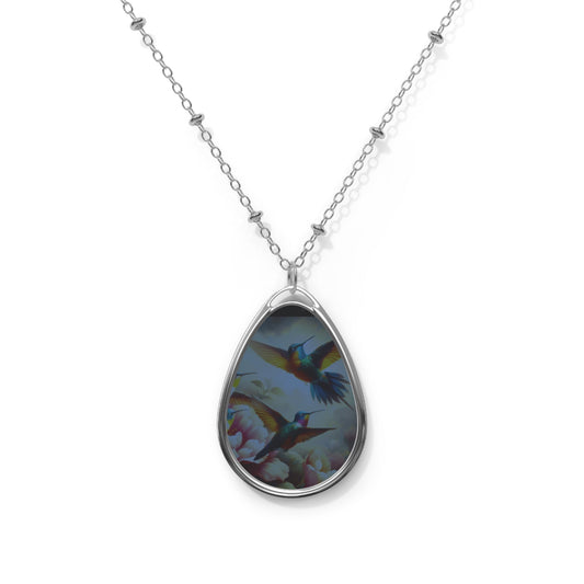 Deep Multicolor Hummingbirds Oval Necklace - Gregg Acini Adoree Designs - Necklace