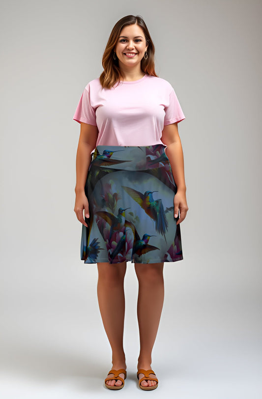 Deep Multicolor Hummingbirds Women's Skater Skirt - Nature - Inspired Fashion - Gregg Acini Adoree Designs - Skirt