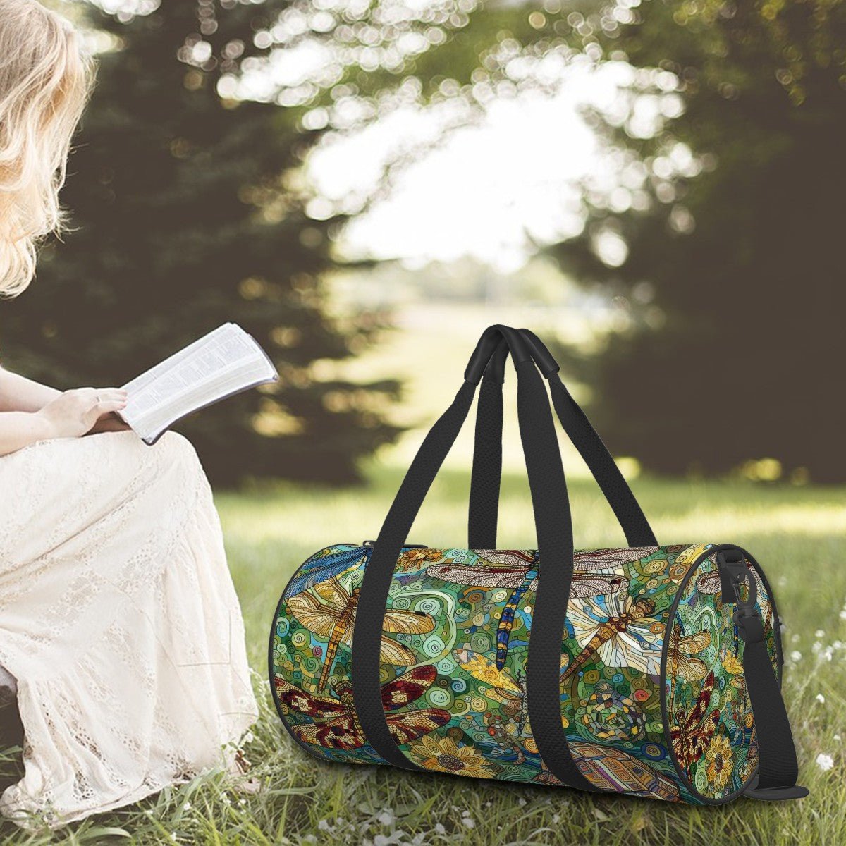 Dragonflies Cylinder Duffel Bag Large Capacity - Gregg Acini Adoree Designs - Luggage