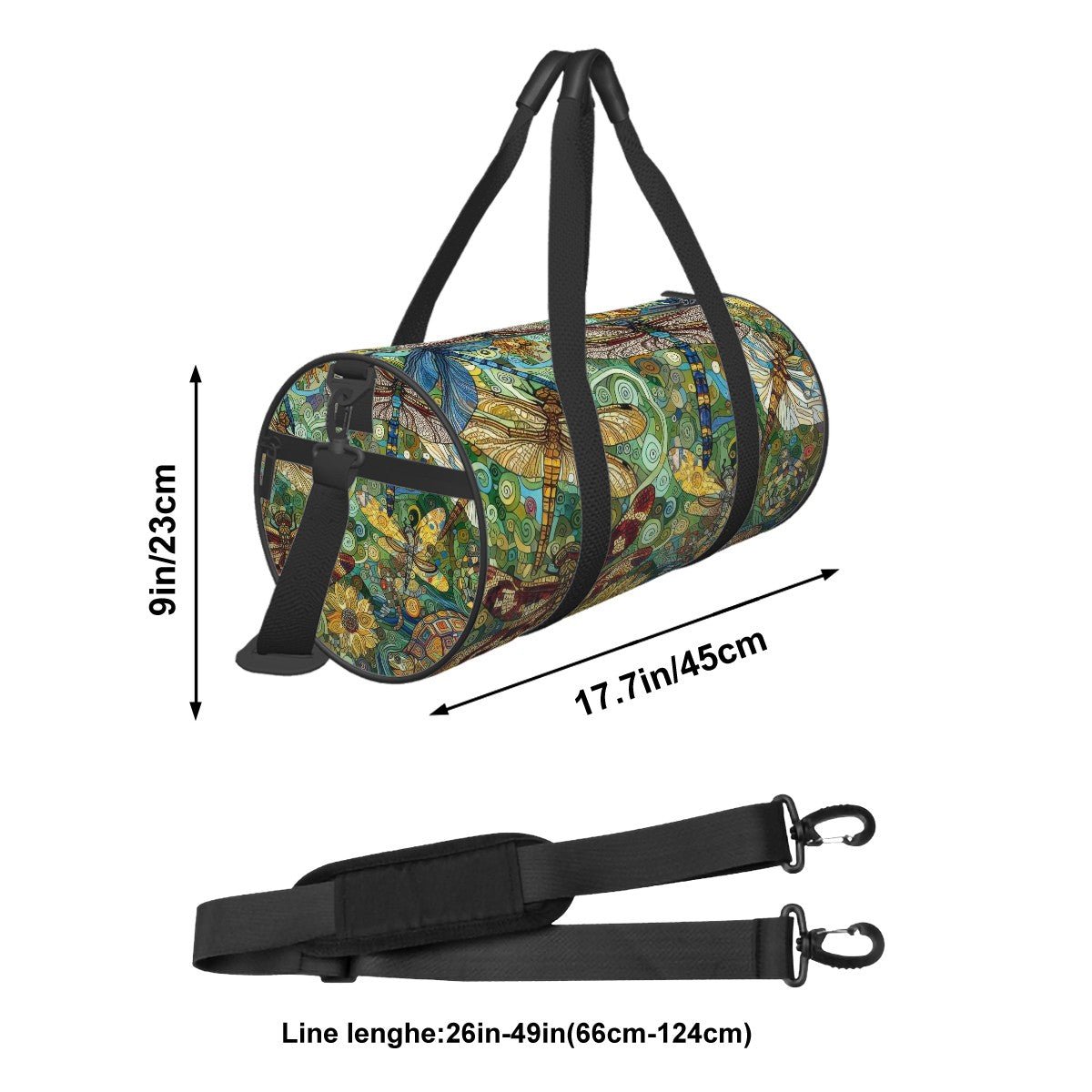 Dragonflies Cylinder Duffel Bag Large Capacity - Gregg Acini Adoree Designs - Luggage