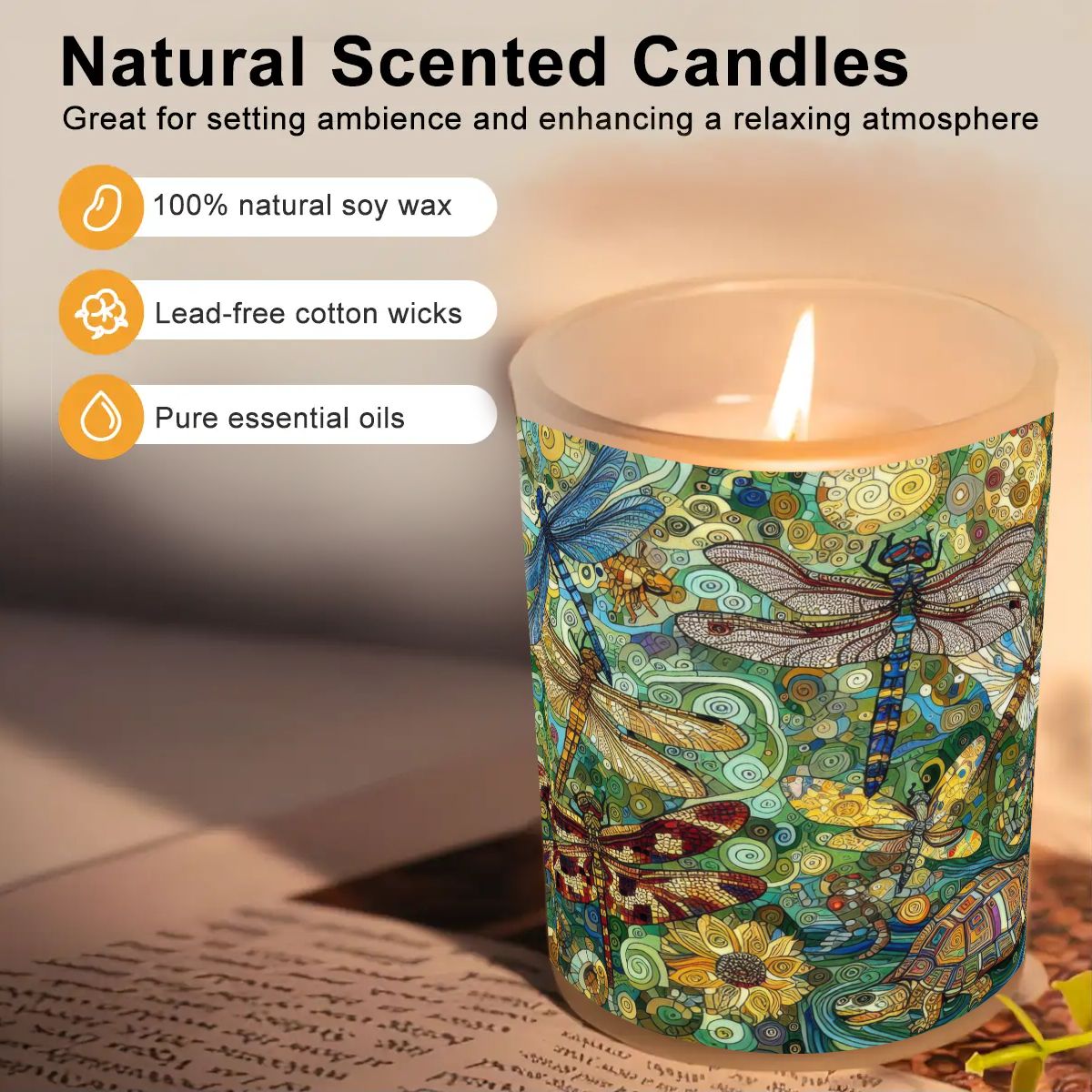 Dragonflies Frosted Jar Scented Candle with Lid (6oz) - Gregg Acini Adoree Designs - Candles