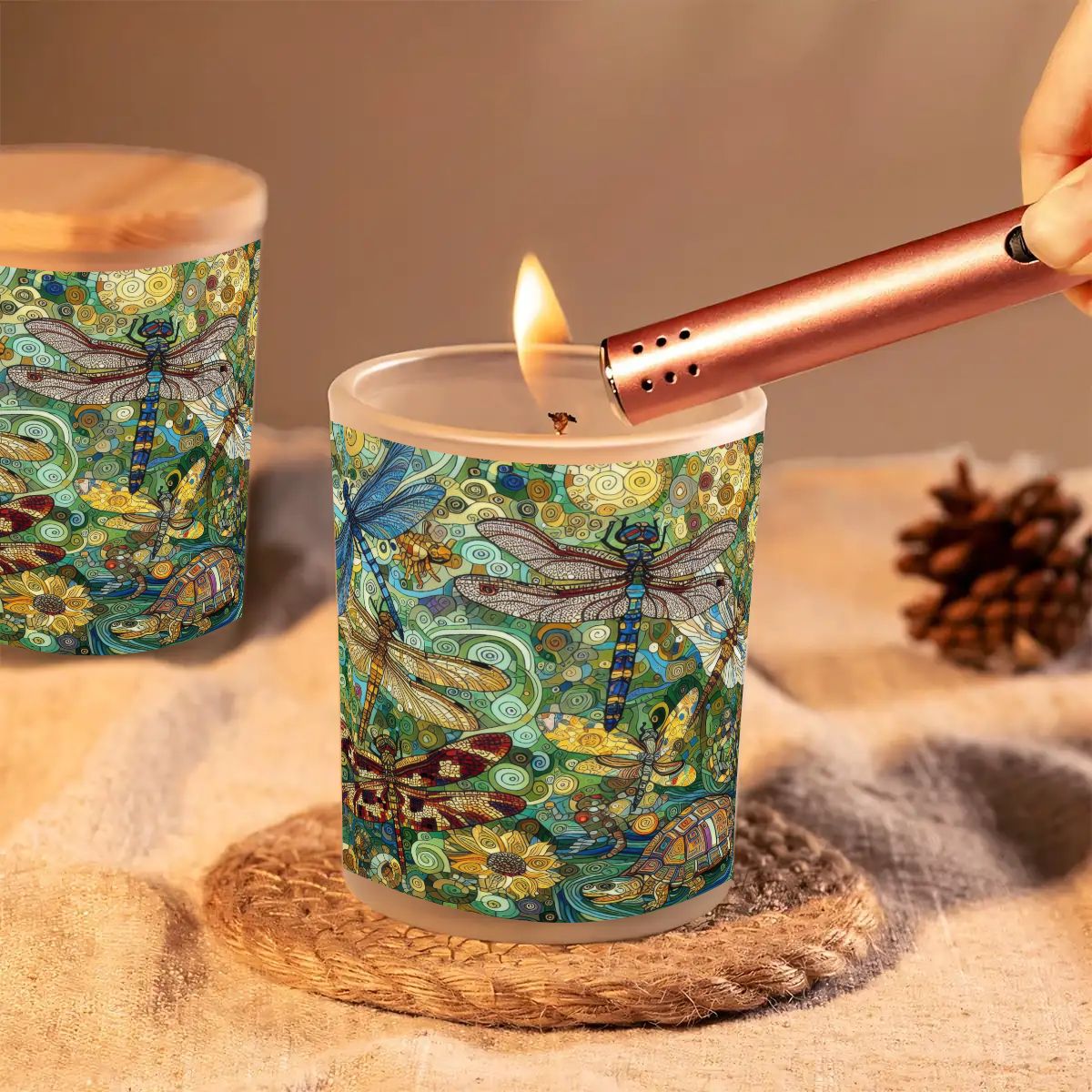 Dragonflies Frosted Jar Scented Candle with Lid (6oz) - Gregg Acini Adoree Designs - Candles
