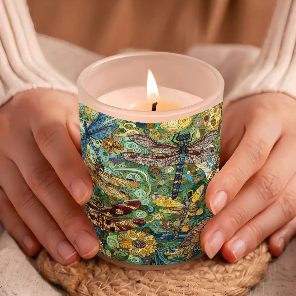 Dragonflies Frosted Jar Scented Candle with Lid (6oz) - Gregg Acini Adoree Designs - Candles