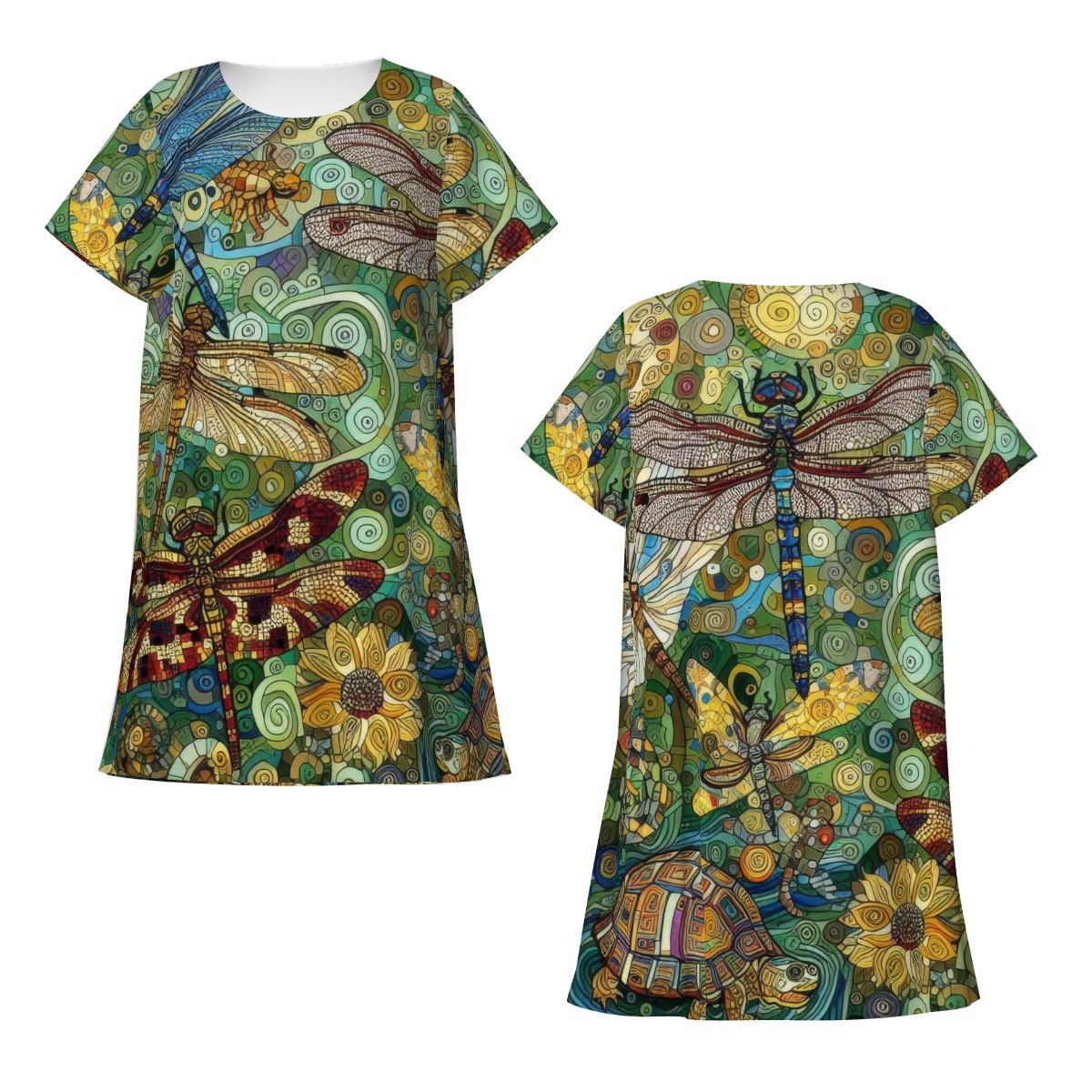 Dragonflies Loose Short - Sleeve Nightgown - Gregg Acini Adoree Designs - Women's Pajamas