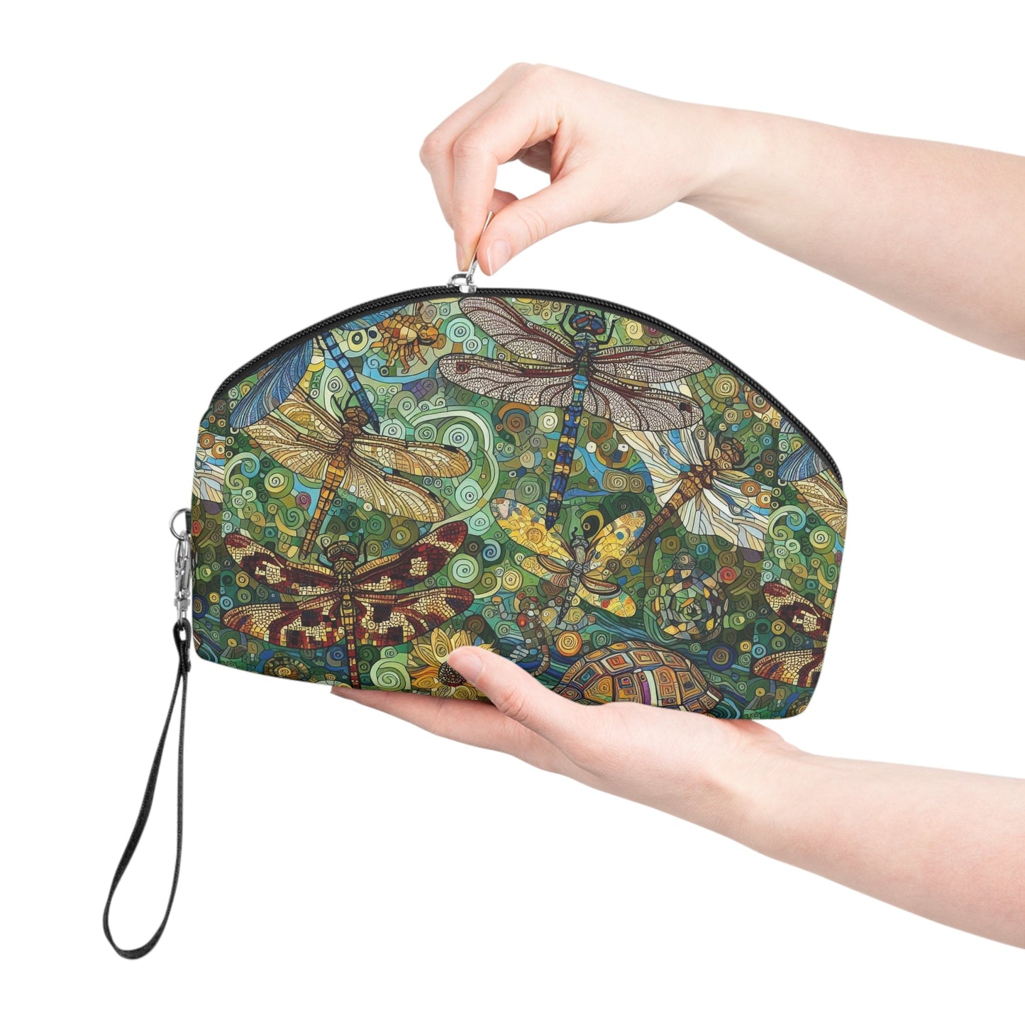 Dragonflies Makeup Bag – Vibrant Floral Cosmetic Pouch for Nature Lovers - Gregg Acini Adoree Designs - Bags
