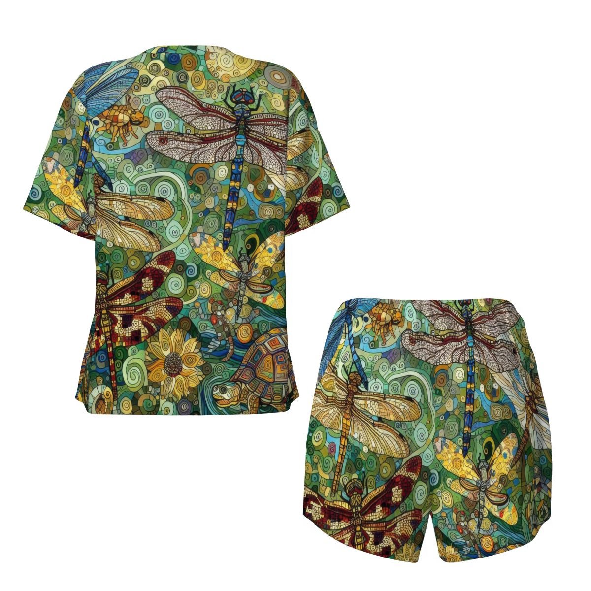 Dragonflies Pajama Set for Women Crew Neck Short Sleeve - Gregg Acini Adoree Designs - Women's Pajamas