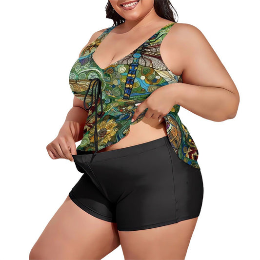 Dragonflies Plus Size Two Piece Swimsuit for Women - Gregg Acini Adoree Designs - Women's Swimwear