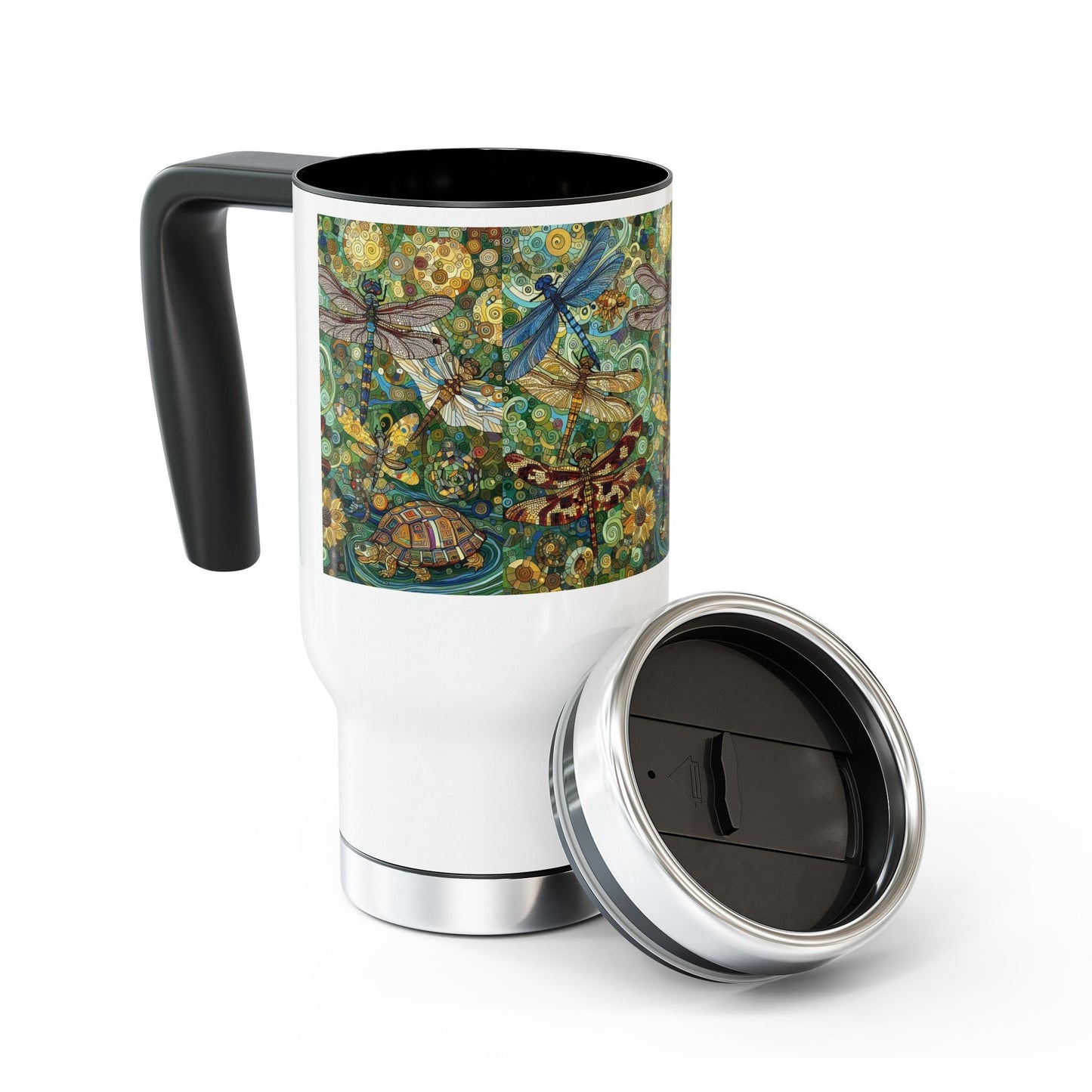 Dragonflies Stainless Steel Travel Mug - 14oz Handle Design - Gregg Acini Adoree Designs - Mug