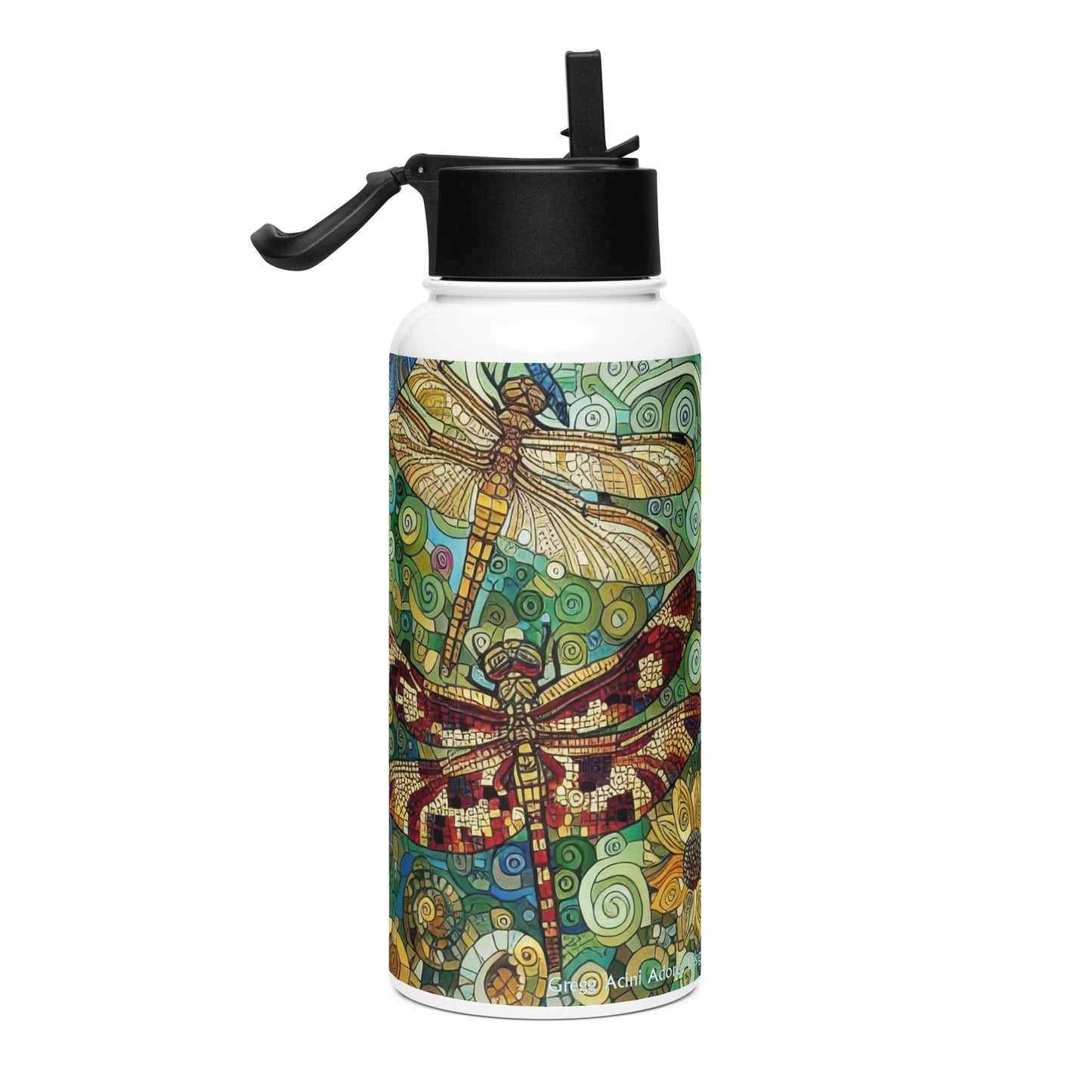 Dragonflies Stainless steel water bottle with a straw lid - Gregg Acini Adoree Designs - water bottle