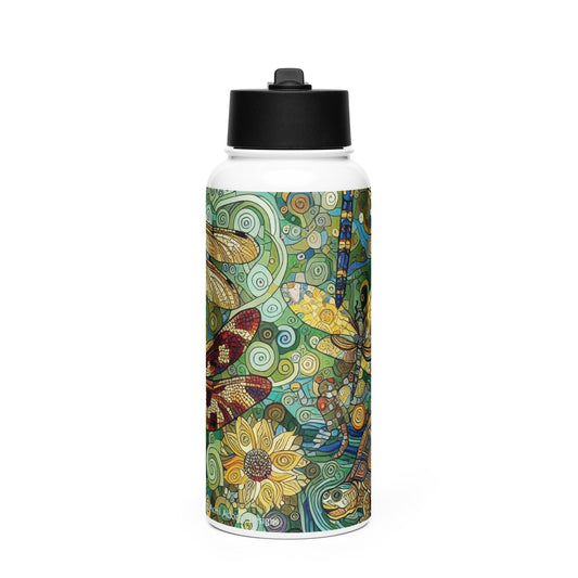Dragonflies Stainless steel water bottle with a straw lid - Gregg Acini Adoree Designs - water bottle