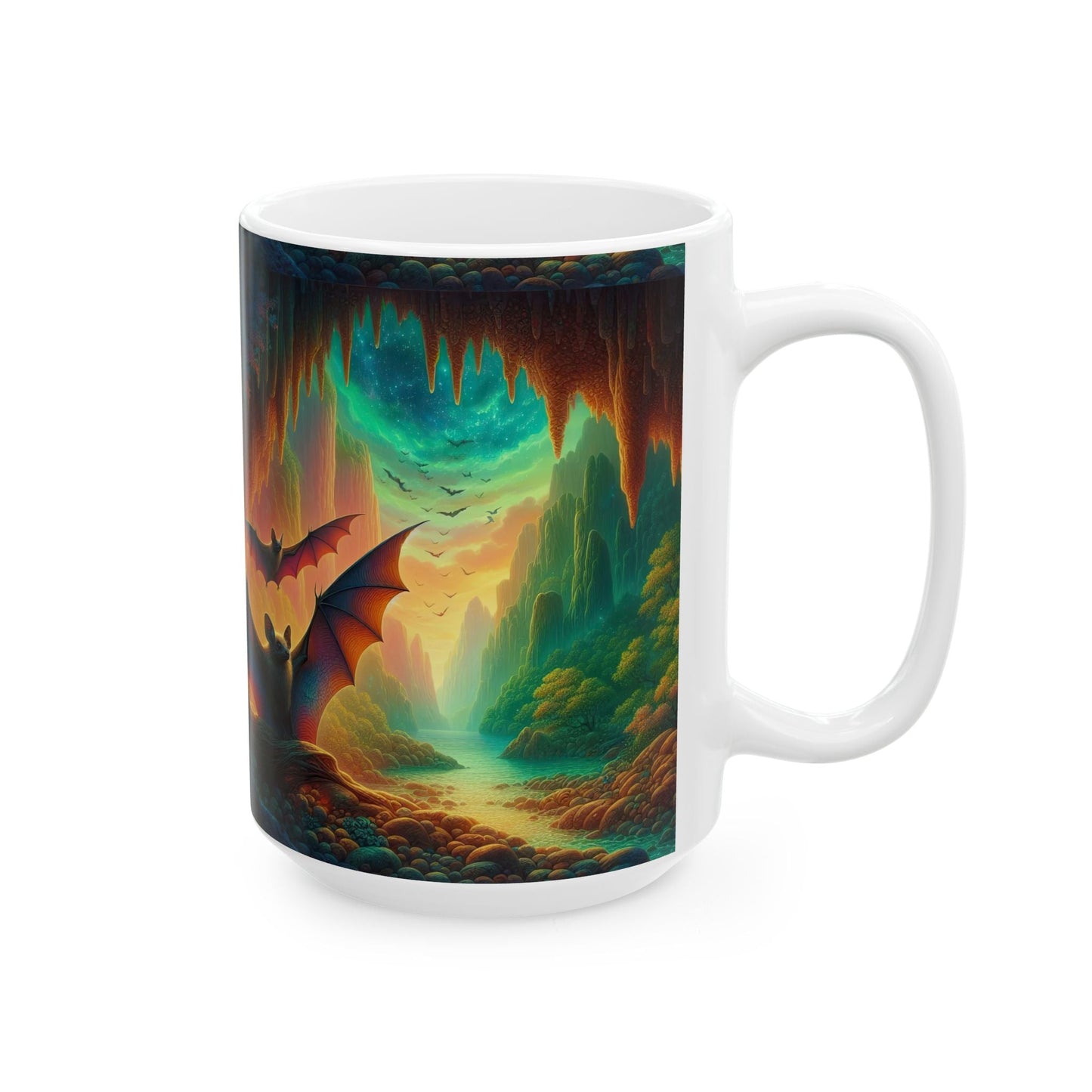 Fantasy Nature Mug with Bat Paradise Design – 11oz & 15oz - Gregg Acini Adoree Designs - Mug