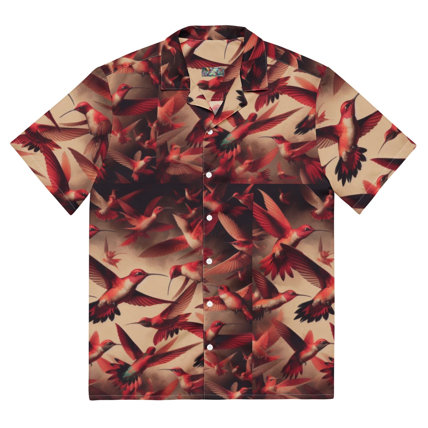 Full Red Hummingbirds Unisex button shirt by Gregg Acini Adoree Designs - Gregg Acini Adoree Designs - Button Down Shirt