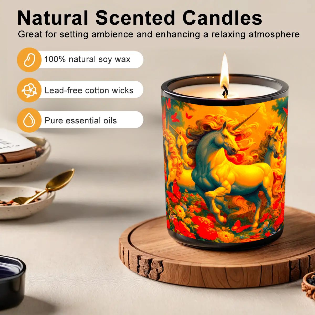 Golden Unicorns and Butterflies Black Jar Scented Candle (6oz) - Gregg Acini Adoree Designs - Daily Accessories