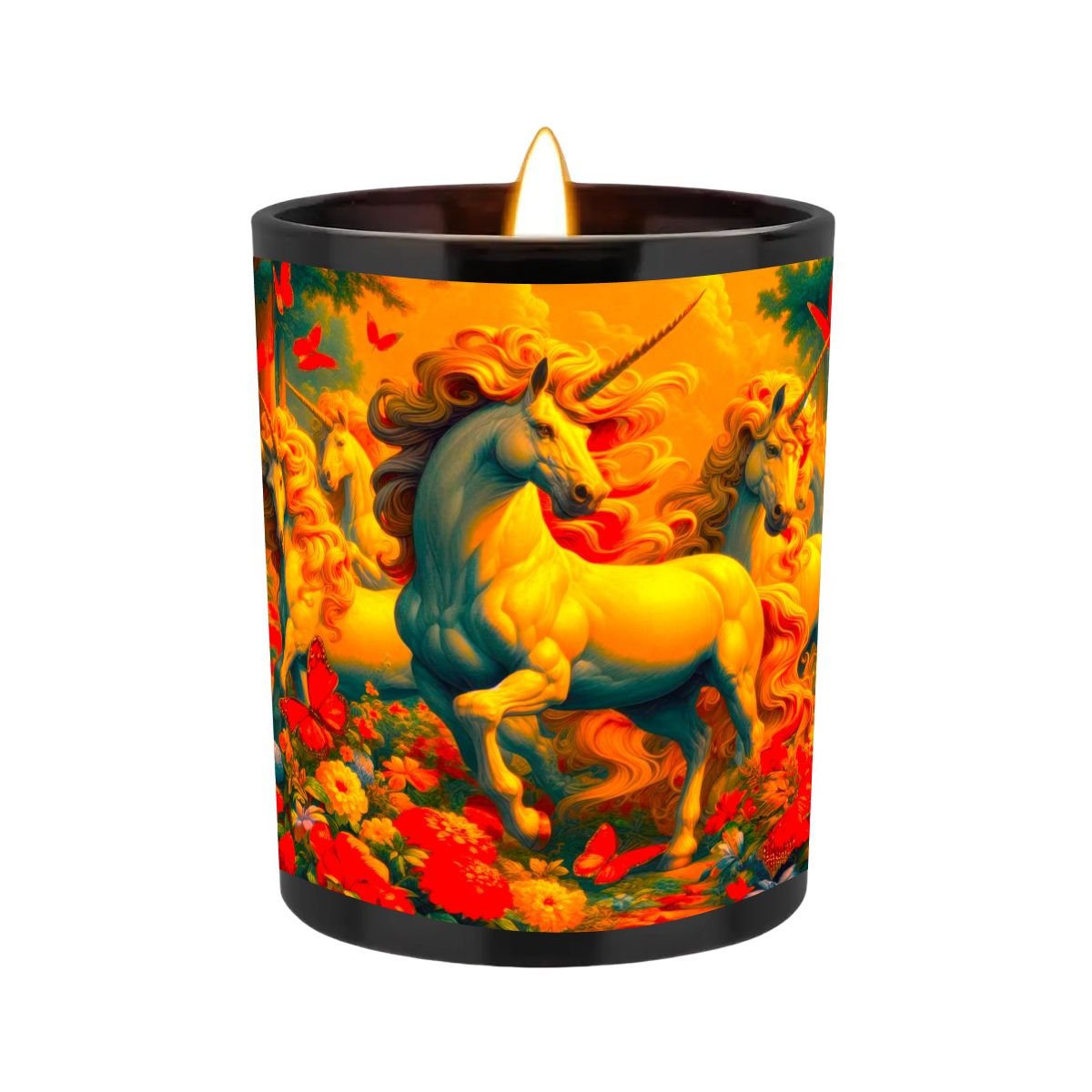 Golden Unicorns and Butterflies Black Jar Scented Candle (6oz) - Gregg Acini Adoree Designs - Daily Accessories