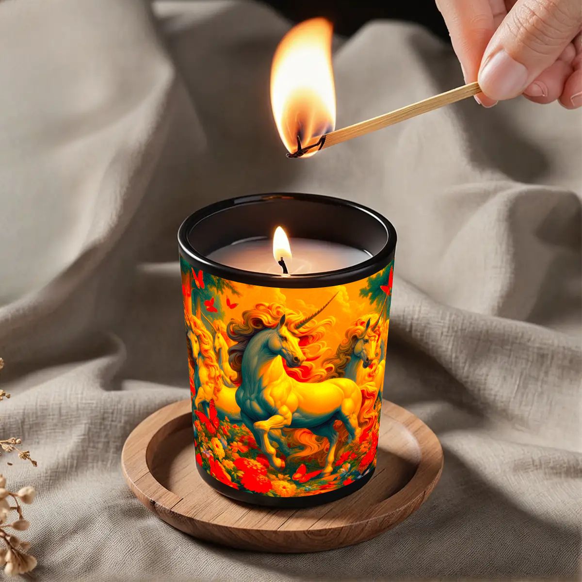 Golden Unicorns and Butterflies Black Jar Scented Candle (6oz) - Gregg Acini Adoree Designs - Daily Accessories