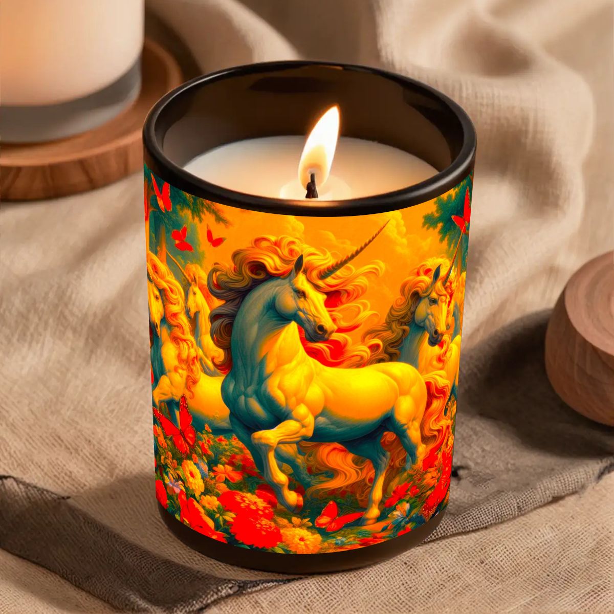 Golden Unicorns and Butterflies Black Jar Scented Candle (6oz) - Gregg Acini Adoree Designs - Daily Accessories