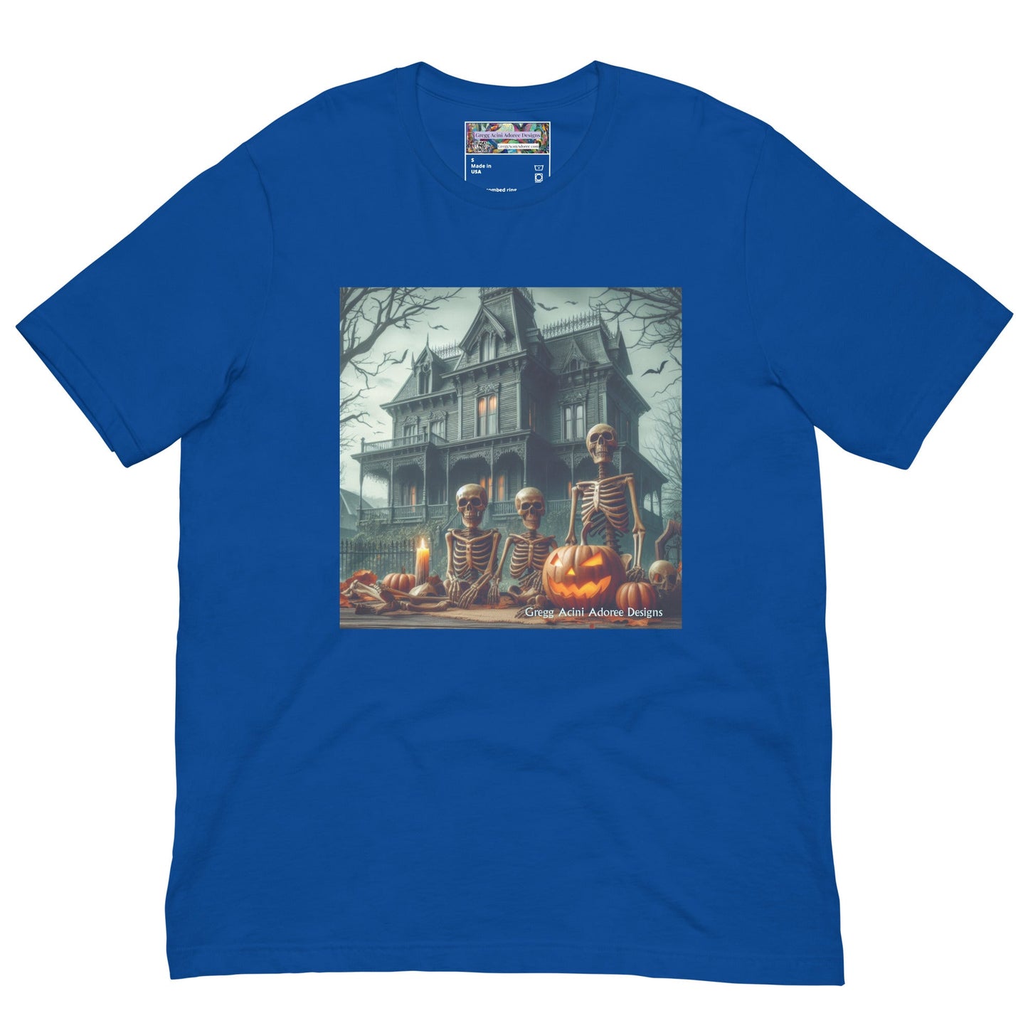 Halloween House with Skeletons Unisex t-shirt by Gregg Acini Adoree Designs - Gregg Acini Adoree Designs - Tee Shirt