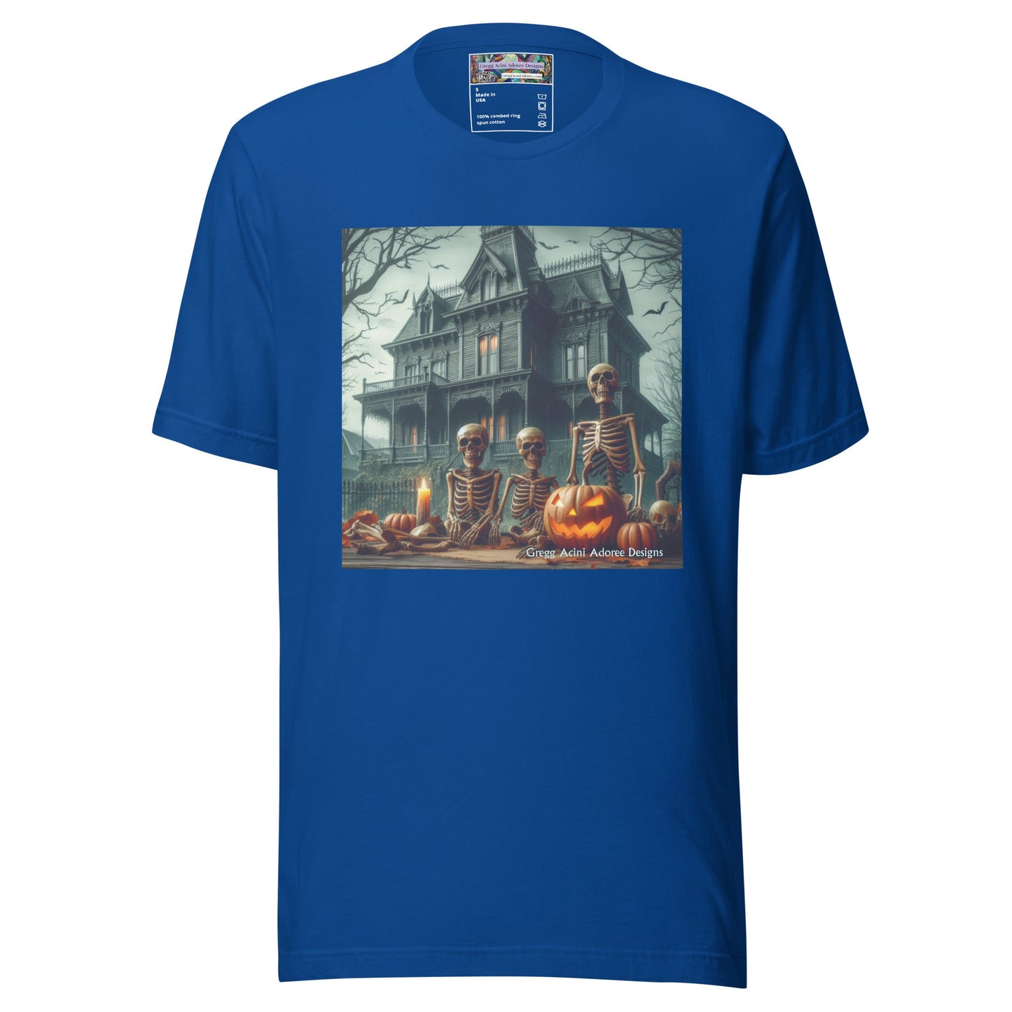 Halloween House with Skeletons Unisex t-shirt by Gregg Acini Adoree Designs - Gregg Acini Adoree Designs - Tee Shirt